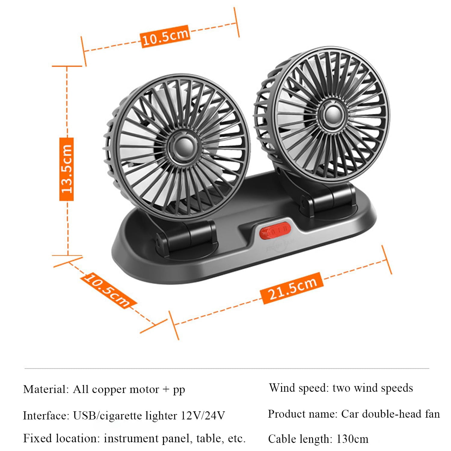Newly Universal 5V Double Cooling Car Fan, 2 Speeds & 360° Rotation ...