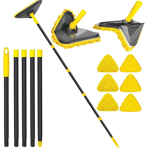 Newly Upgraded Wall Cleaner Mop with Long Handle 82 Inches, 3-in-1 Ceiling Cleaning Tool Duster with 6 Replacement Microfiber Chenille Pads for Painted Walls, Window, Floor, Baseboard