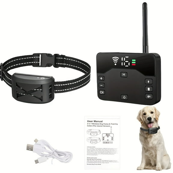 Newly Upgraded Wireless Dog Fence System with 9-Level Remote Control for Three Dog Leashes, Electric Dog Fence And Training Collar, Adjustable Wireless Dog Boundary Containment System Suitable for Sm