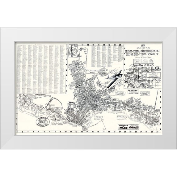 Newman 24x17 White Modern Wood Framed Museum Art Print Titled - El Paso Texas Street Guide - Newman 1952