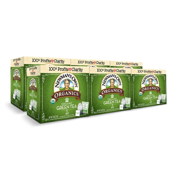 Newman's Own Organic Green Tea May Aid in Digestive Health, Green Tea with 40 Individually Wrapped Tea Bags Per Box (Pack of 6) USDA Certified Contains Caffeine Brew Hot