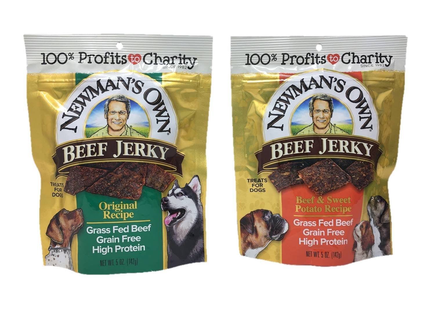 Newman's Own Beef Jerky OIF8 Treats for Dogs, Bundle of 2 Flavors, Original Recipe and Beef