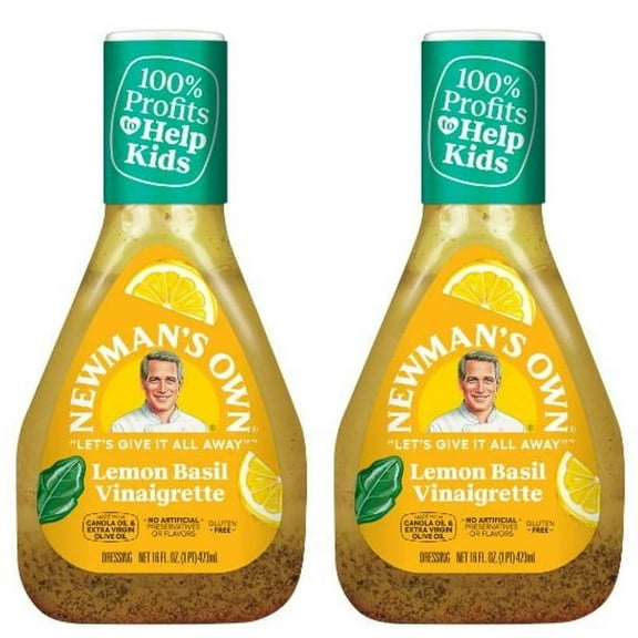Newman's Own Lemon Basil Italian Salad Dressing, 16 oz Bottle, Pack of 2