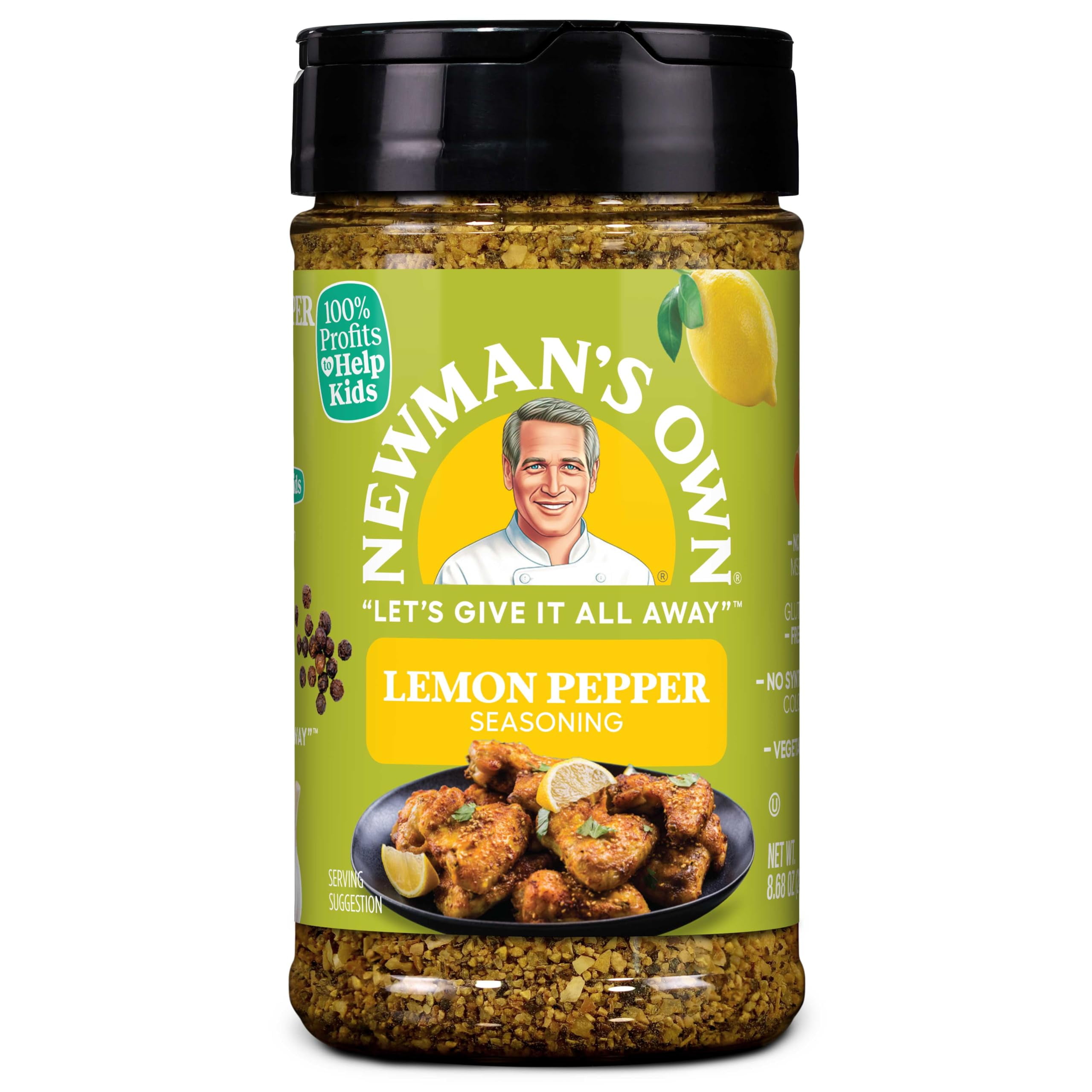 Newman's Own Lemon Pepper Seasoning; Great Zesty Flavor; Perfect Spices for Cooking Wings; No MSG, Gluten Free; Kosher; 8.68 Oz. BottleZAZK-1013