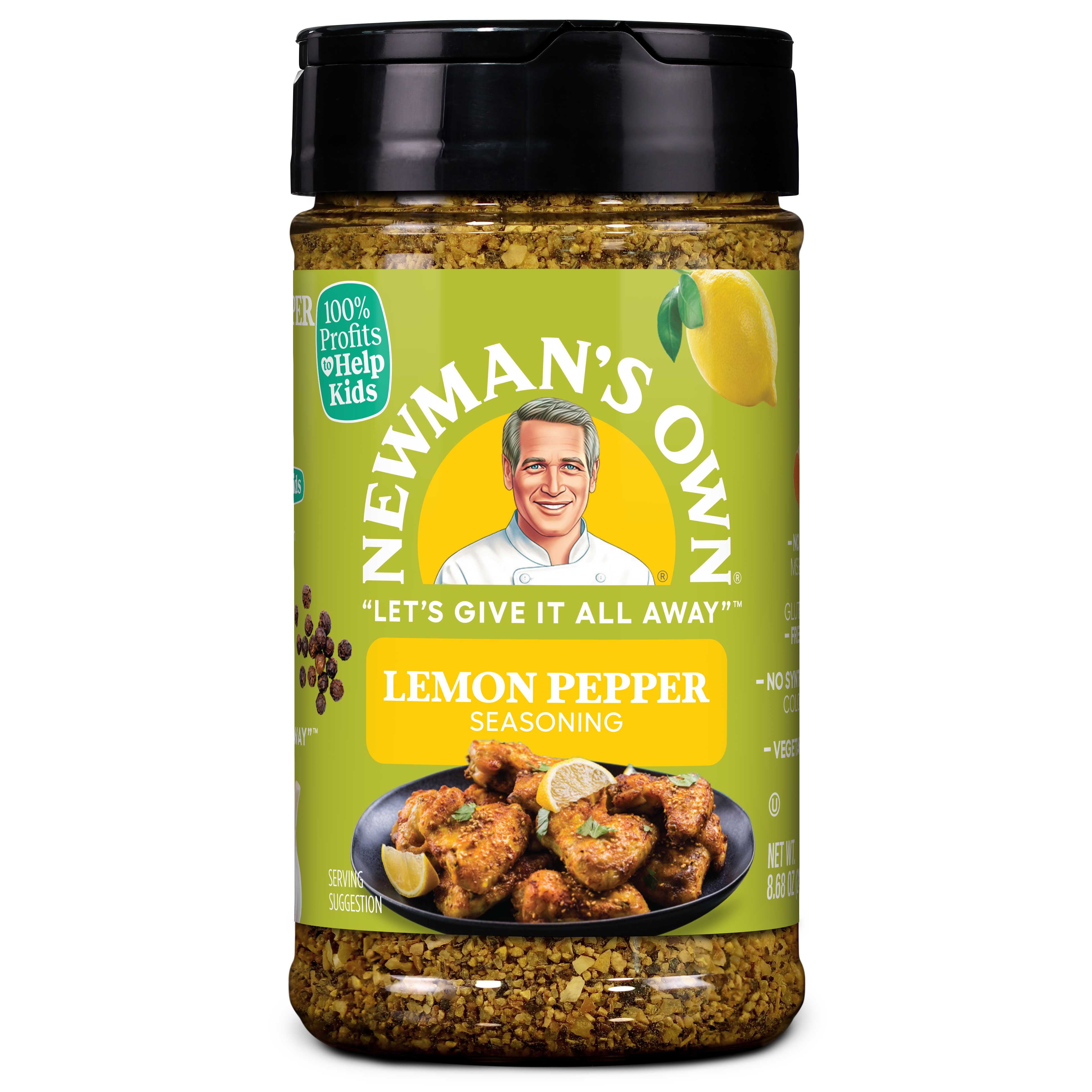Newman's Own Lemon Pepper Seasoning; Great Zesty Flavor; Perfect Spices for Cooking Wings; No MSG, Gluten Free; Kosher; 8.68 Oz. Bottle