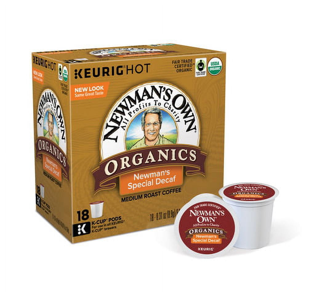 Newman's Own Organics Decaf Special Blend K-Cup Coffee Pods, Medium Roast, 18 Count for Keurig Brewers