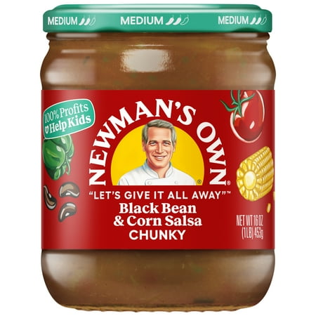 Newman's Own Salsa, Black Bean & Corn Salsa, Medium Chunky, 16oz glass jar