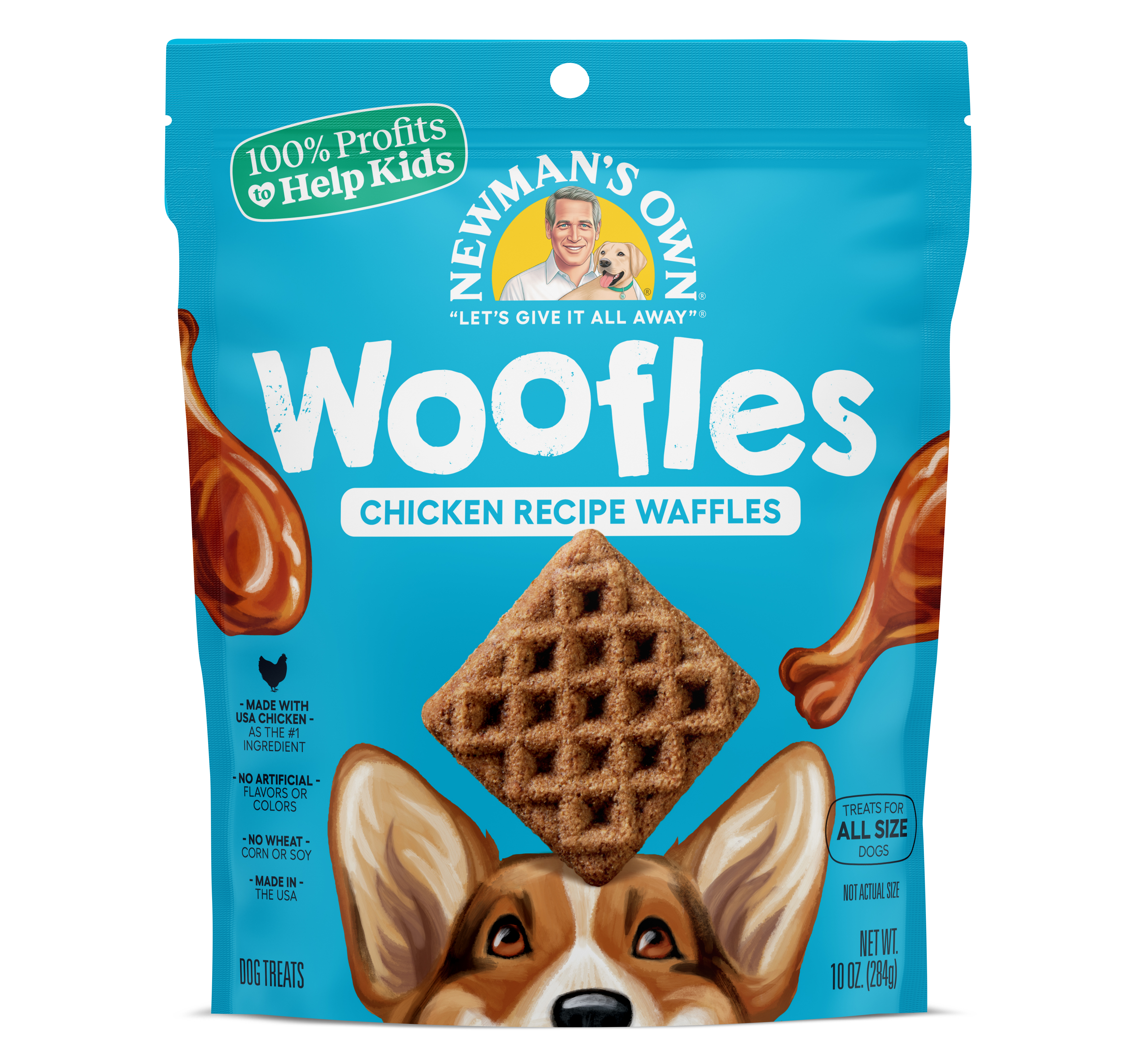 Newman's Own Woofles Chicken Recipe Waffles for Dogs, 6 Pack - 10 oz resealable bags - Dog Treats
