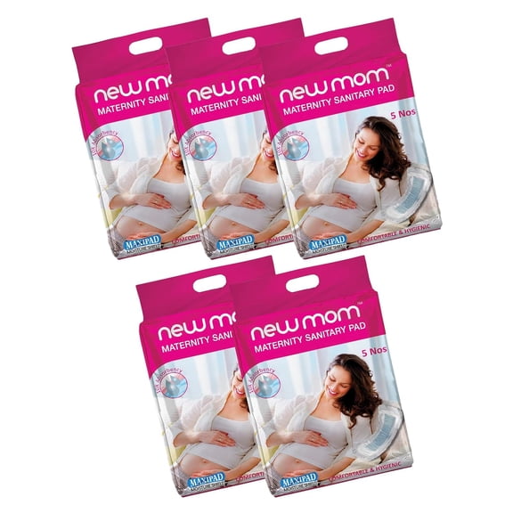 Newmom Maternity Pads & Maxi Pads for Postpartum & Post Delivery, Extra Large Size, Pack of 25 Units | Ideal for Heavy Flow & Heavy Bleeding | Super Absorbent, Leak Proof, Soft & Comfortable