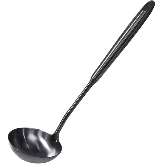 Newness Soup Ladle, [Rustproof, Heat Resistance, Integral Forming] Durable 304 Stainless Steel Soup Spoon with Vacuum Ergonomic Round Handle, Cooking Spoon for Kitchen, 13.7 Inches, Black