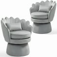 thumbnail image 1 of Newnno 360° Swivel Accent Chairs Set of 2, Mid-Century Modern Velvet Barrel Chair, Comfy Shell Shape Arm Chair with Lumbar Pillow for Living Room, Bedroom, Office, Gray, 1 of 13
