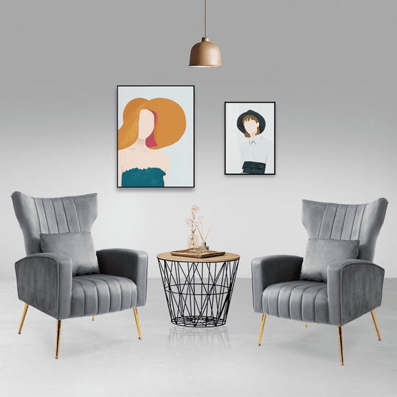 nno Velvet Accent Armchair with Lumbar Pillow, Gray (2 Count)