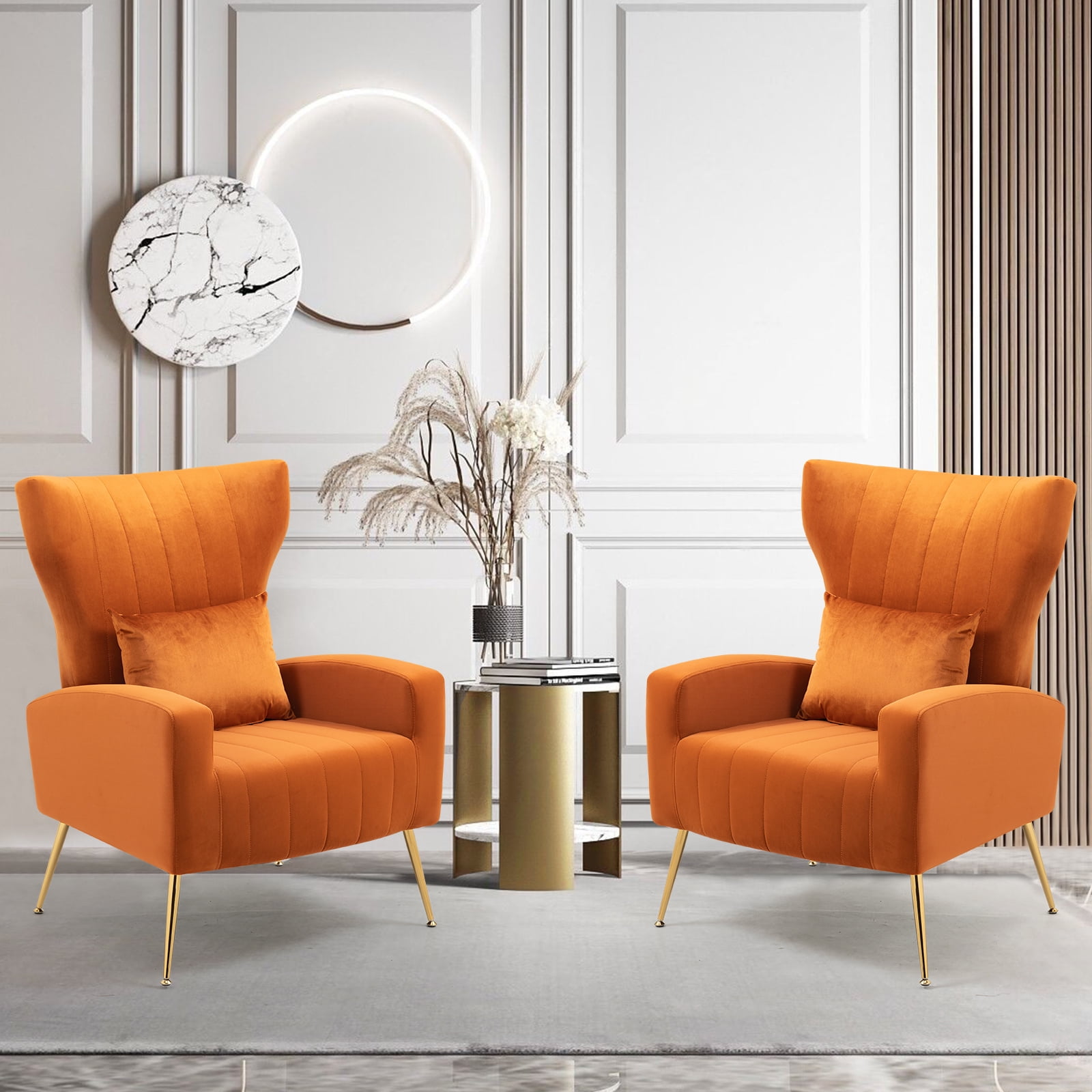 Newnno Living Room Chairs Set of 2 with Lumbar Pillow, Velvet Accent ...