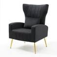 thumbnail image 1 of Newnno Living Room Chairs Velvet Accent Chair with Lumbar Pillow, High Back Armchair Mid Century Modern Vanity Chair for Bedroom with Armrest, Arm Chair with Golden Metal Legs, Black, 1 of 4