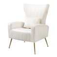 thumbnail image 1 of Newnno Living Room Chairs Velvet Accent Chair with Lumbar Pillow, High Back Armchair Mid Century Modern Vanity Chair for Bedroom with Armrest, Arm Chair with Golden Metal Legs, White, 1 of 4
