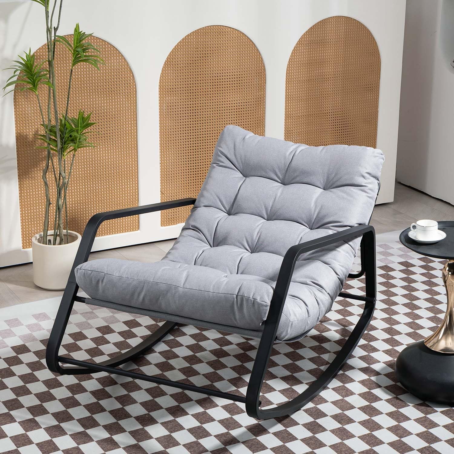 Newnno Oversized Rocking Chair with Cushion, Upholstered Linen Nursing ...