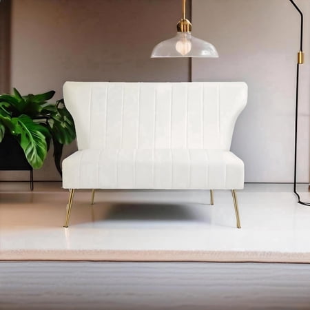 Newnno Reception Velvet Loveseat Golden Legs Sofa, White