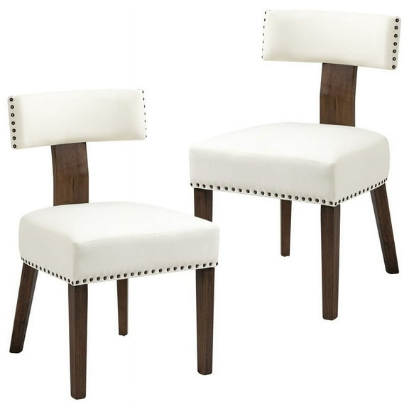 Newnno Upholstered Linen Dining chairs Set of 2, Mid-Century Modern Kitchen & Dining Room Chairs with Wooden Legs, Beige