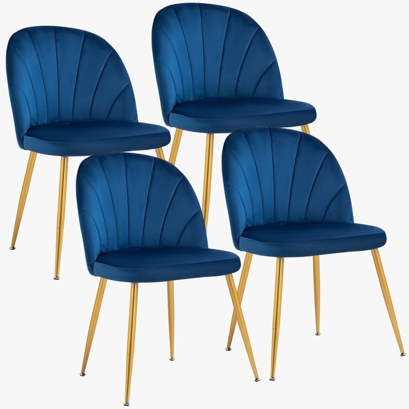 Newnno Velvelt Dining Chair Modern Upholstered Armless Dining Chairwith Mental Legs for Kitchen Living Room Set of 4, Dark Blue