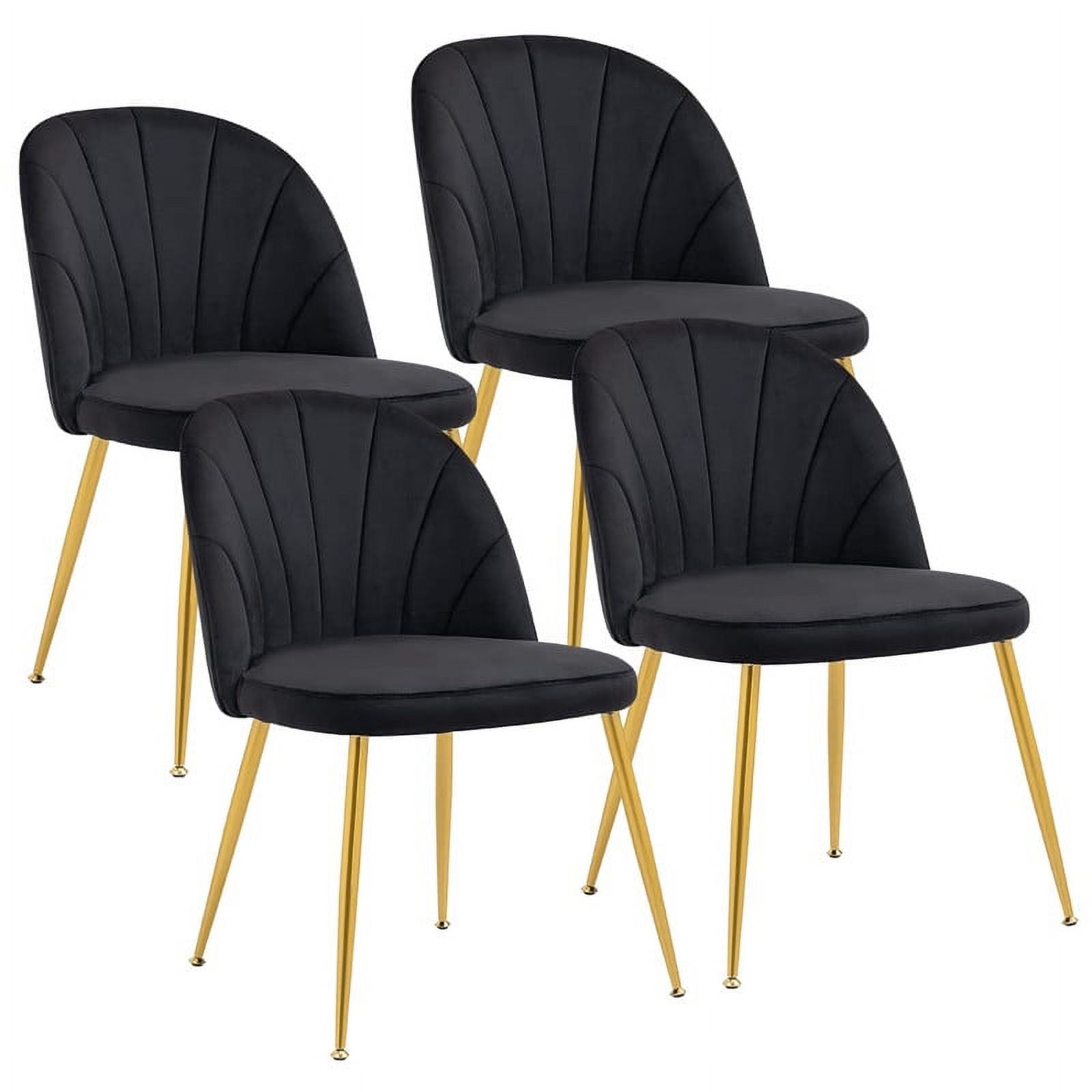 Newnno Velvet Modern Dining Chairs Set of 4, Upholstered Armless Accent Side Chair with Metal Legs for Kitchen Dining Room, Black