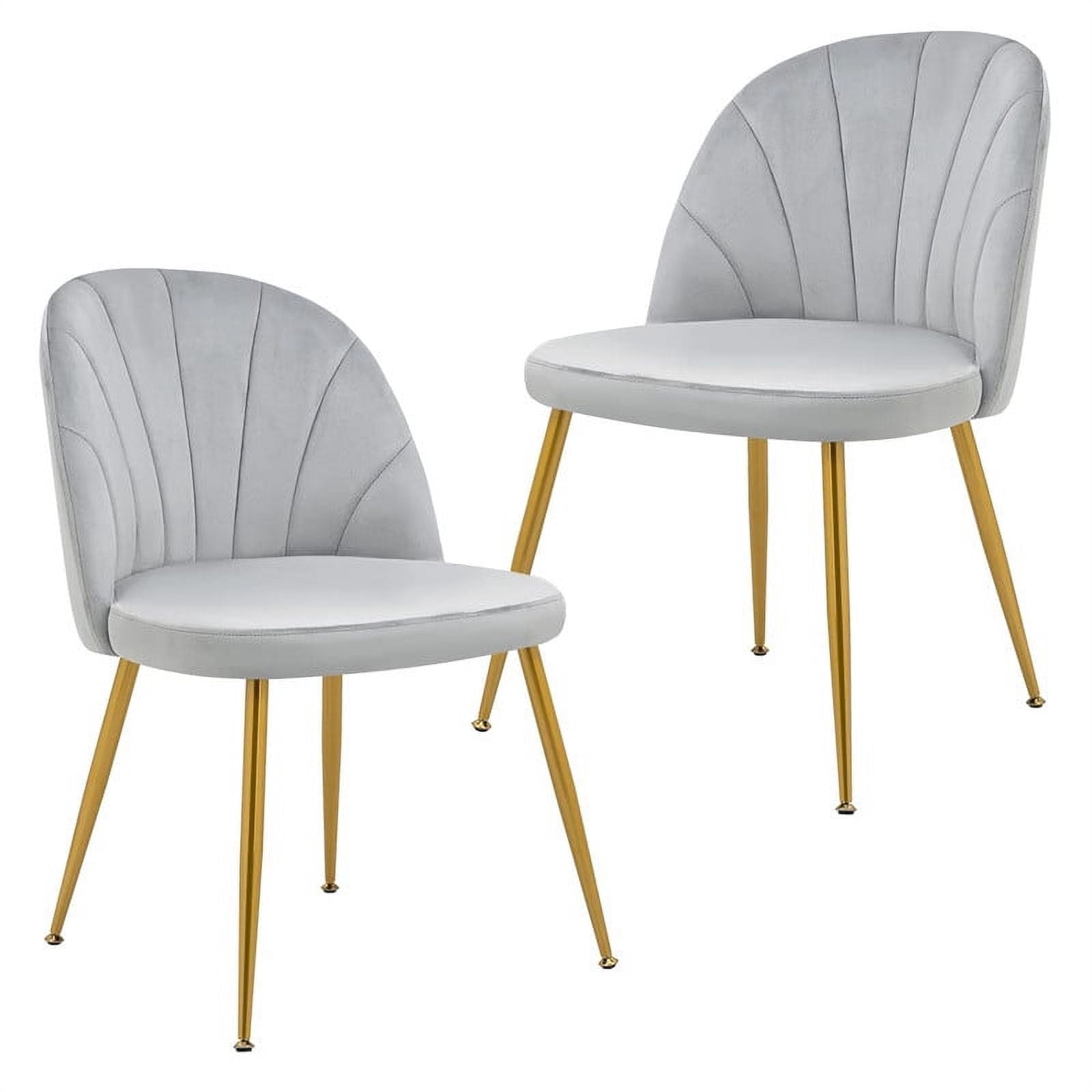 Newnno Velvet Modern Dining Chairs Set of 2, Upholstered Armless Accent Side Chair with Metal Legs for Kitchen Dining Room, Grey