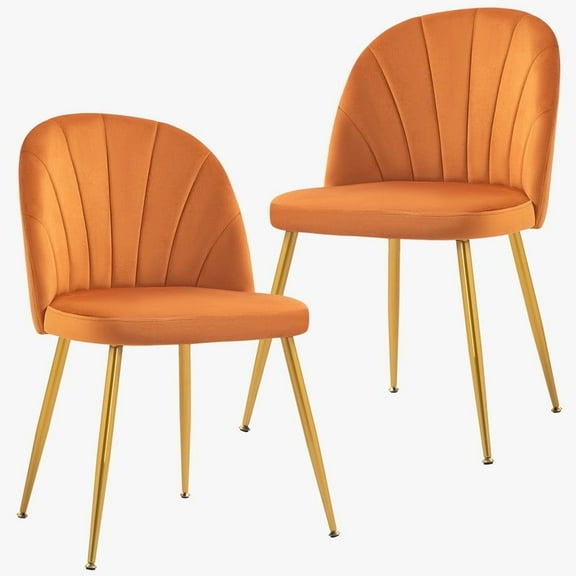 Newnno Velvet Modern Dining Chairs Set of 2, Upholstered Armless Accent Side Chair with Metal Legs for Kitchen Dining Room, Orange