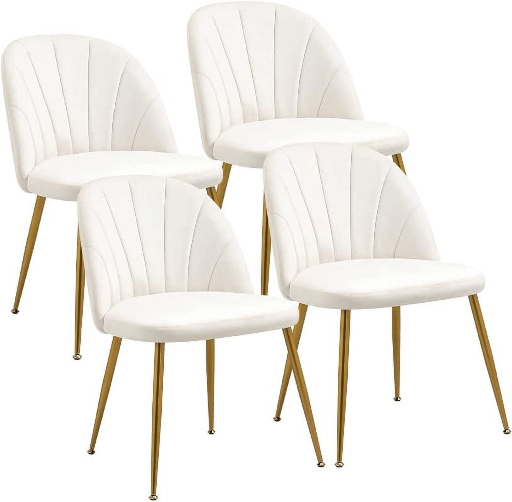 Newnno Velvet Modern Dining Chairs Set of 4, Upholstered Armless Accent Side Chair with Metal Legs for Kitchen Dining Room, Beige