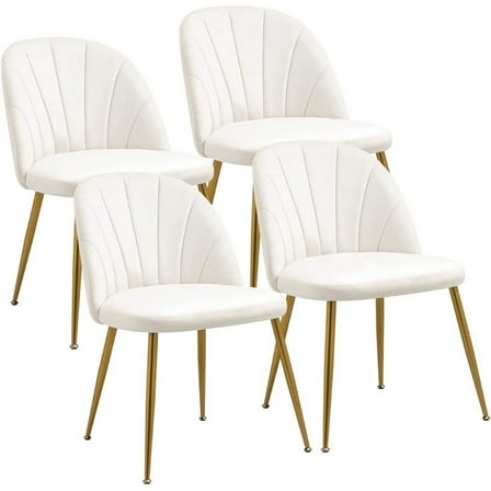 Newnno Velvet Modern Dining Chairs Set of 4, Upholstered Armless Accent Side Chair with Metal Legs for Kitchen Dining Room, Beige