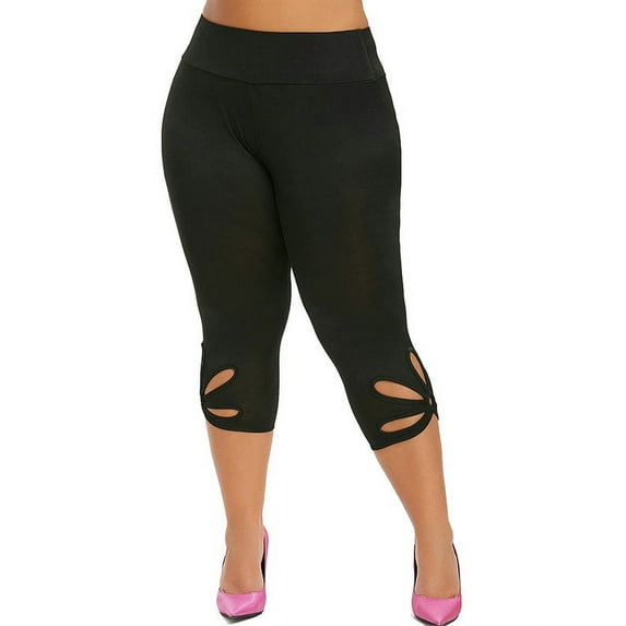 Newonne Women's Plus Size High Waist Solid Color Capri Pants Leggings