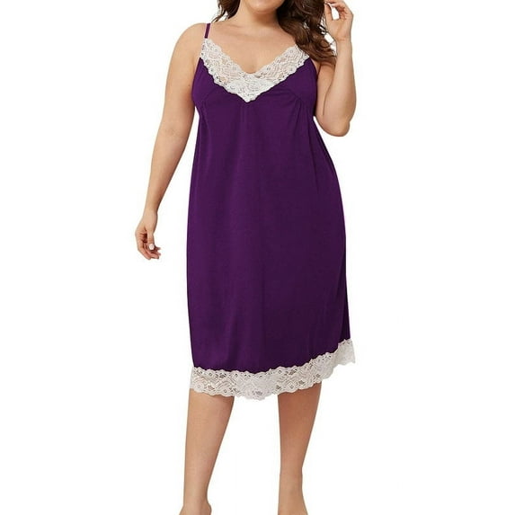 Newonne Women's Plus Size Spaghetti Strap Sleeveless Lace Nightgown Pajamas