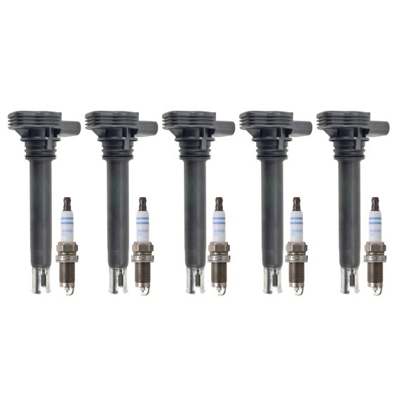 Newparts Premium 5 Ignition Coils 5 Nickel-Yttrium Spark Plugs Kit For VW Rabbit S L5 08-09