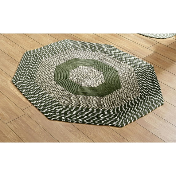 Better Trends Octagonal Braided Rug, 48" Diameter, Reversible Indoor Accent Rug for Kitchen or Entryway, Stain-Resistant 100% Polypropylene, Newport Collection – Sage