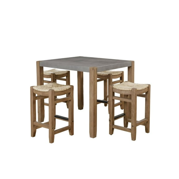 Newport 6-PC Gray Wood Set with Dining Table 4 Stools and Side Buffet Table