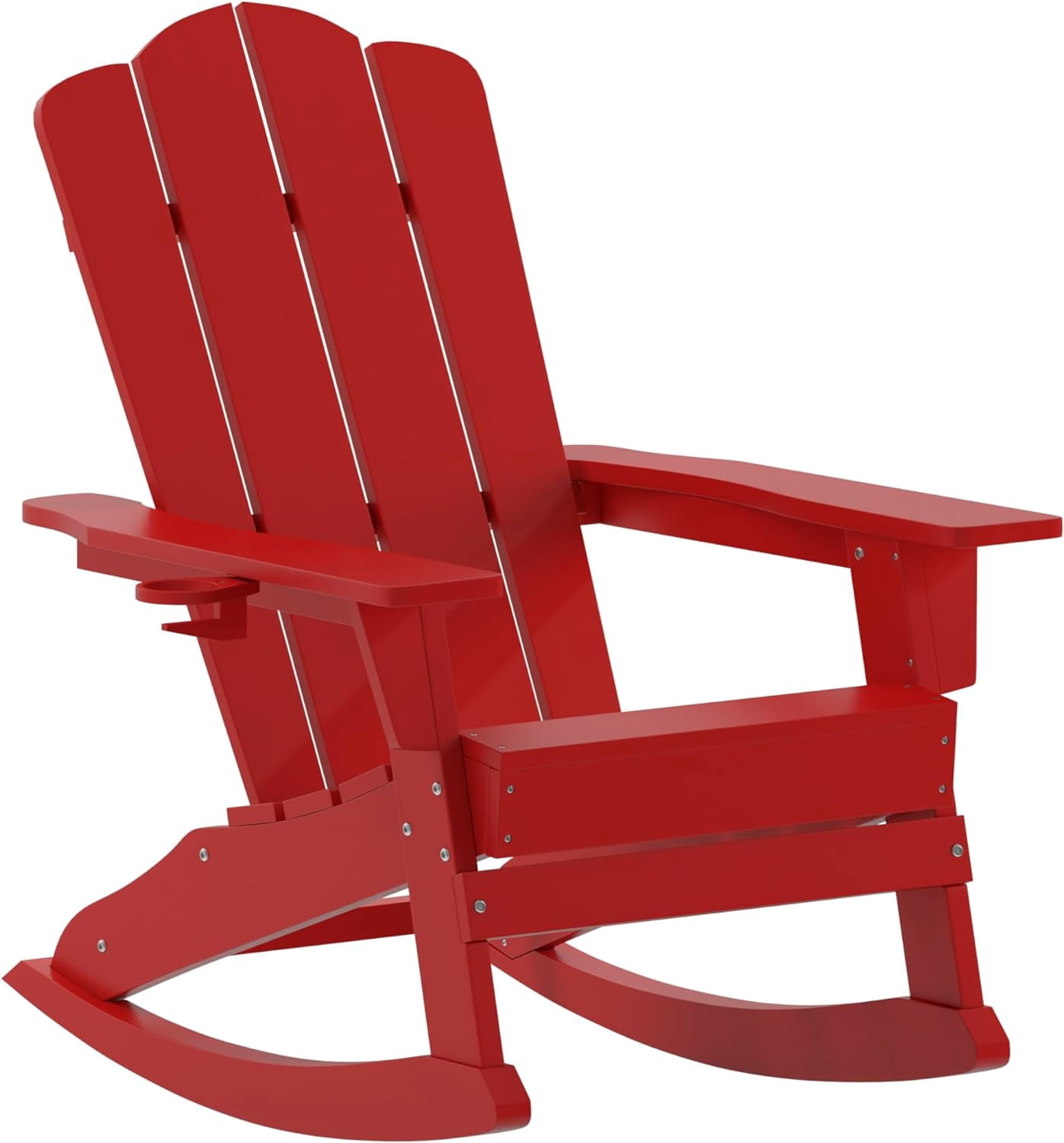 Newport Adirondack Rocking Chair with Cup Holder, Weather Resistant ...