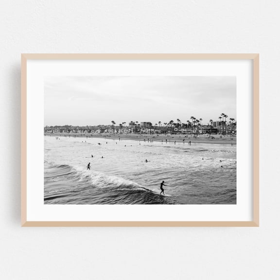 Newport Beach California Black And White Beach Surf Ocean Fine Palm Tree Coast Poster Unframed Paper Print