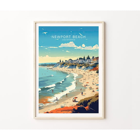 Newport Beach California Minimalist Pacific Coast Art Print, Stretched Canvas 8x10in