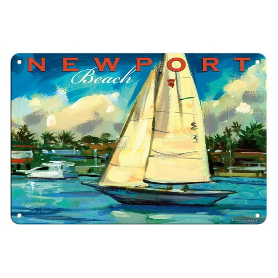 Newport Beach Sailing - California - Vintage Travel Poster by Wade Koniakowsky - 8 x 12 inch Vintage Metal Tin Sign