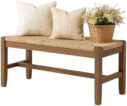 Newport Bench with Faux Concrete Seat and Wood Legs - 40 Inch Entryway ...