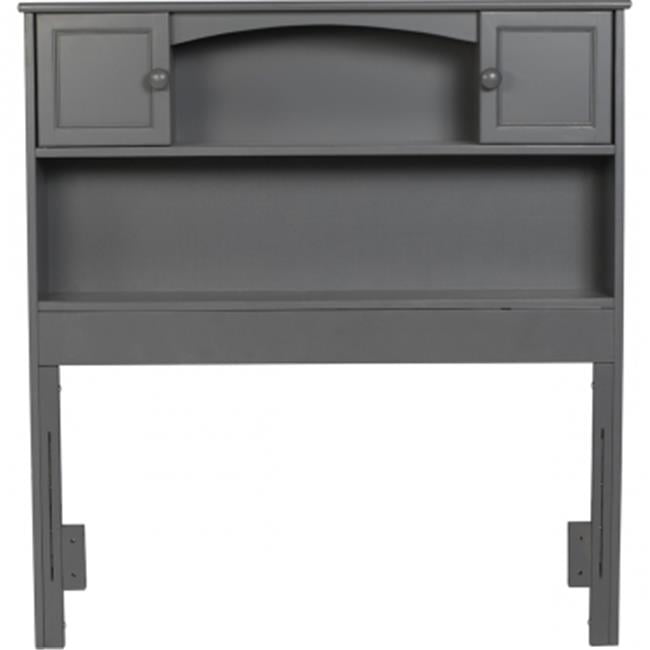 Gray Twin Wood Bookcase Headboard with Storage