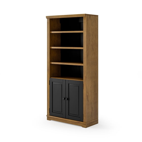 Camaflexi Newport Bookcase with Doors, Traditional Solid Wood Bookshelf, Mocha Black