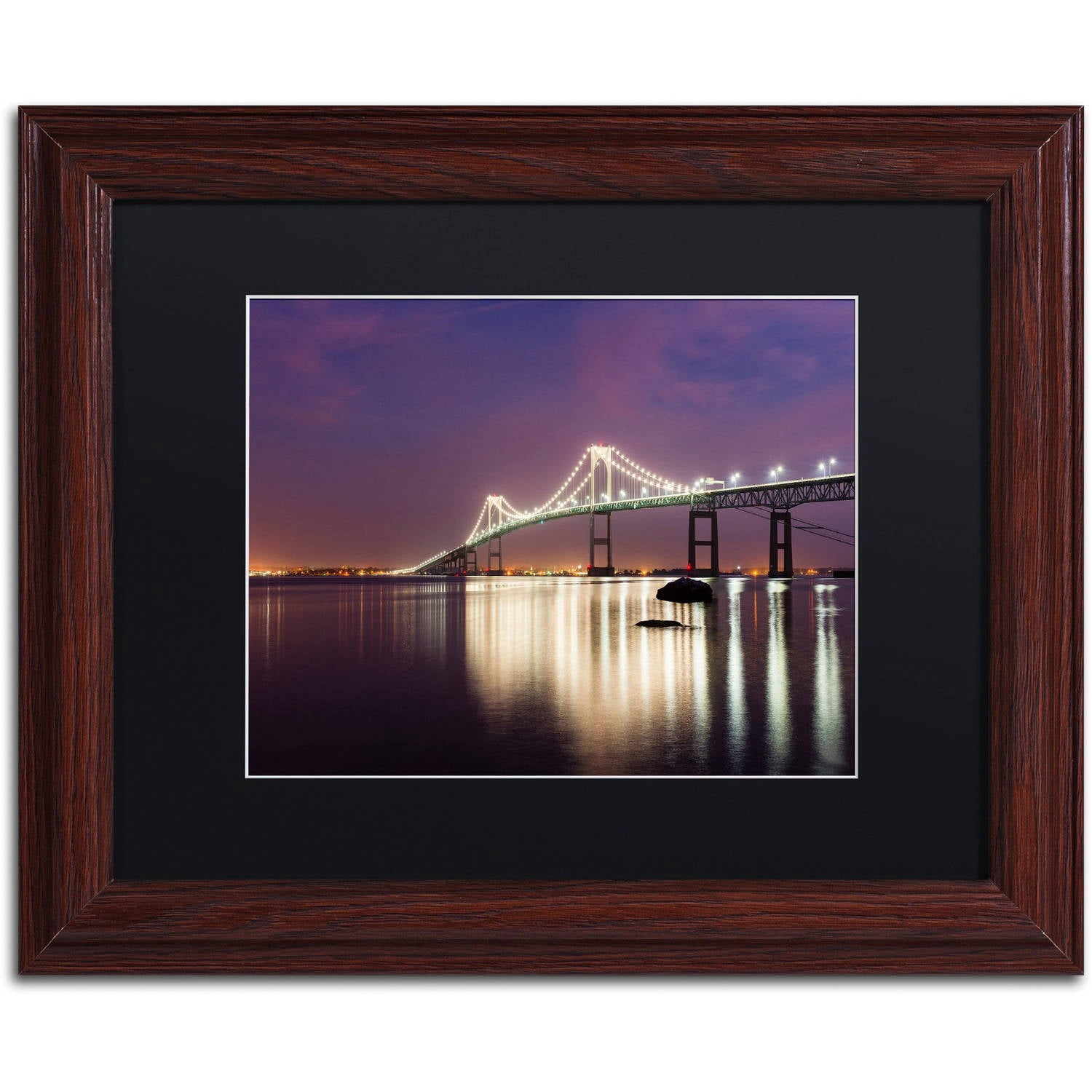 "Newport Bridge Dusk" Canvas Art by Michael Blanchette Photography Black Matte, Wood Frame
