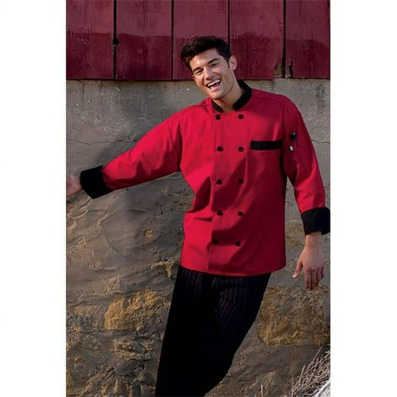Newport Chef Coat 10 Buttons in Red/Black Trim - Large