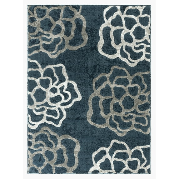 Newport Collection - Blue, Gray Floral Medallion Modern Area Rug