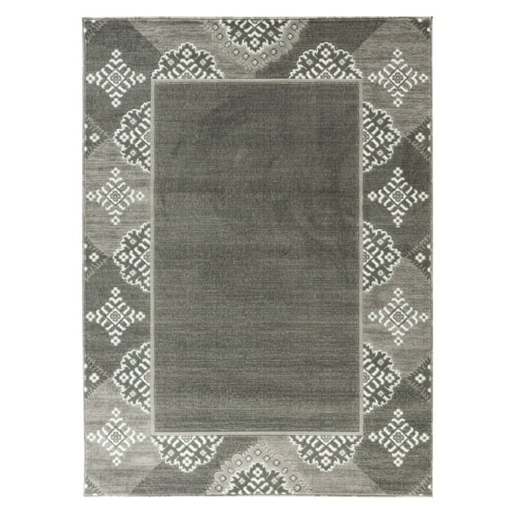 Newport Collection - Gray Abstract Bordered / Border Area Rug