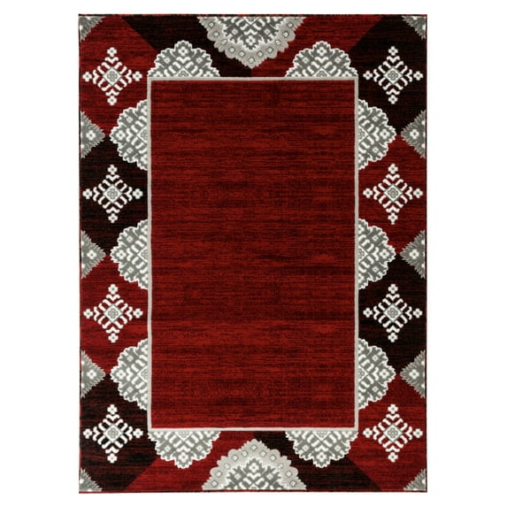 Newport Collection - Red Abstract Bordered / Border Area Rug