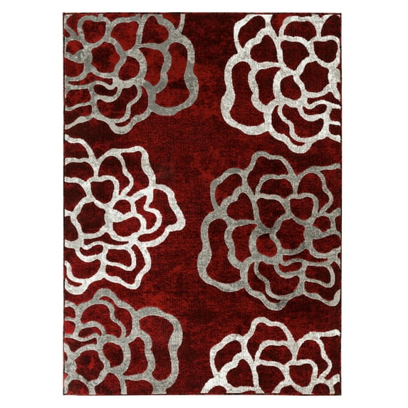Newport Collection - Red, Gray Floral Medallion Modern Area Rug