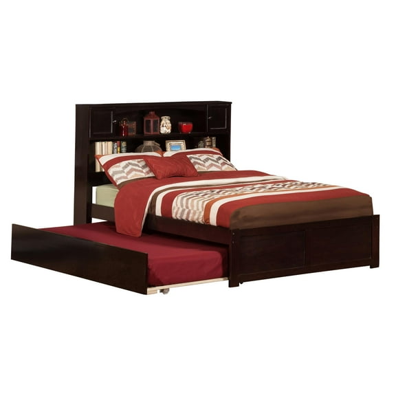 Newport Full Platform Bed with Flat Panel Foot Board and Twin Size Urban Trundle Bed in Espresso