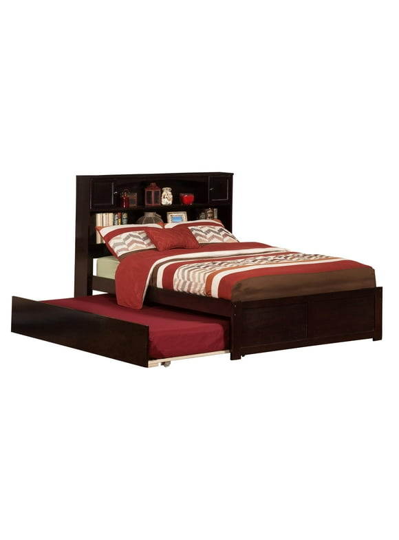Newport Full Platform Bed with Flat Panel Foot Board and Twin Size Urban Trundle Bed in Espresso