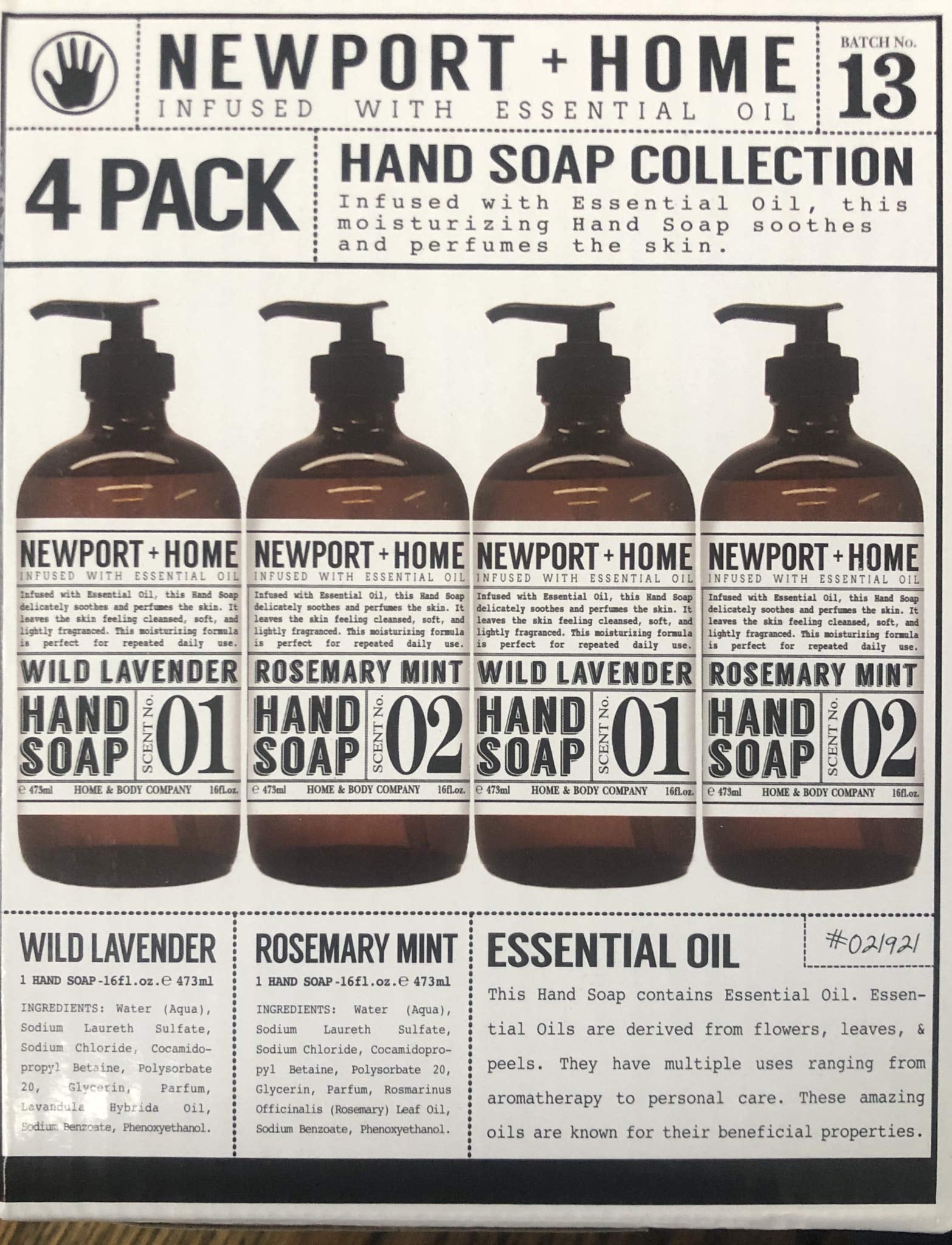 Newport + Home Hand Soap Rosemary Mint & Wild Lavender, 16 Fluid Ounce (4 Count)