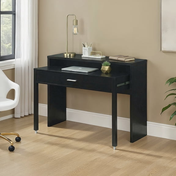 Convenience Concepts Newport JB Console/Sliding Desk with Drawer and Riser, Black
